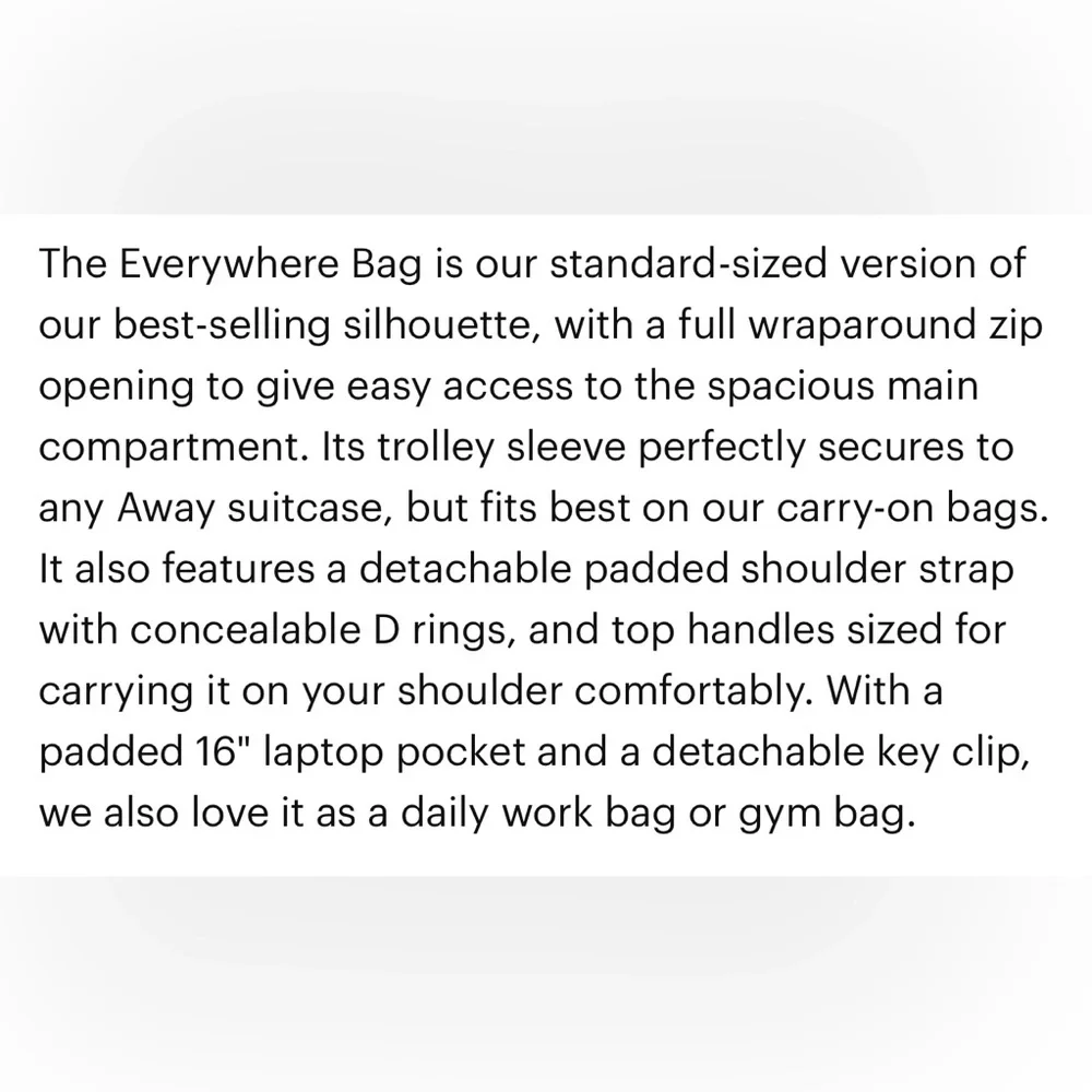 AWAY “The Everywhere Bag”in Black 20L